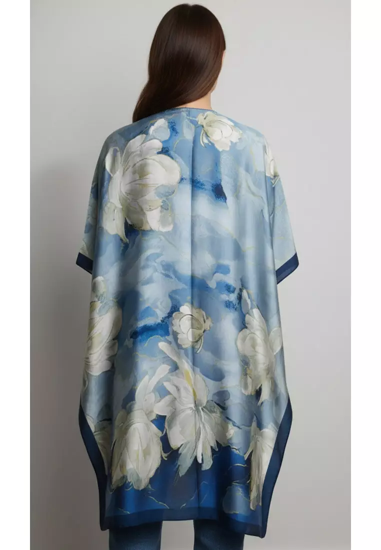 Aksesoris Wanita Magnolia Print Outer Syal Wanita Sky Blue