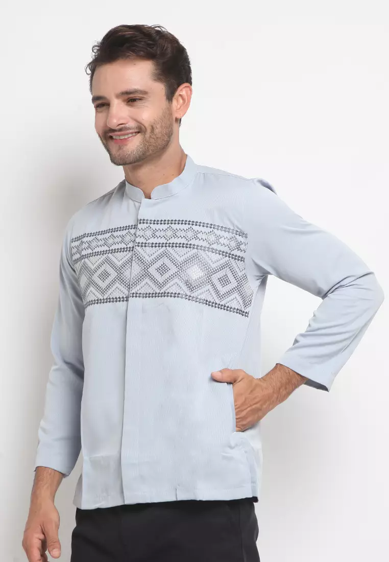 LARUSSO Kemeja Koko Bordir Panjang - Baby Blue L082