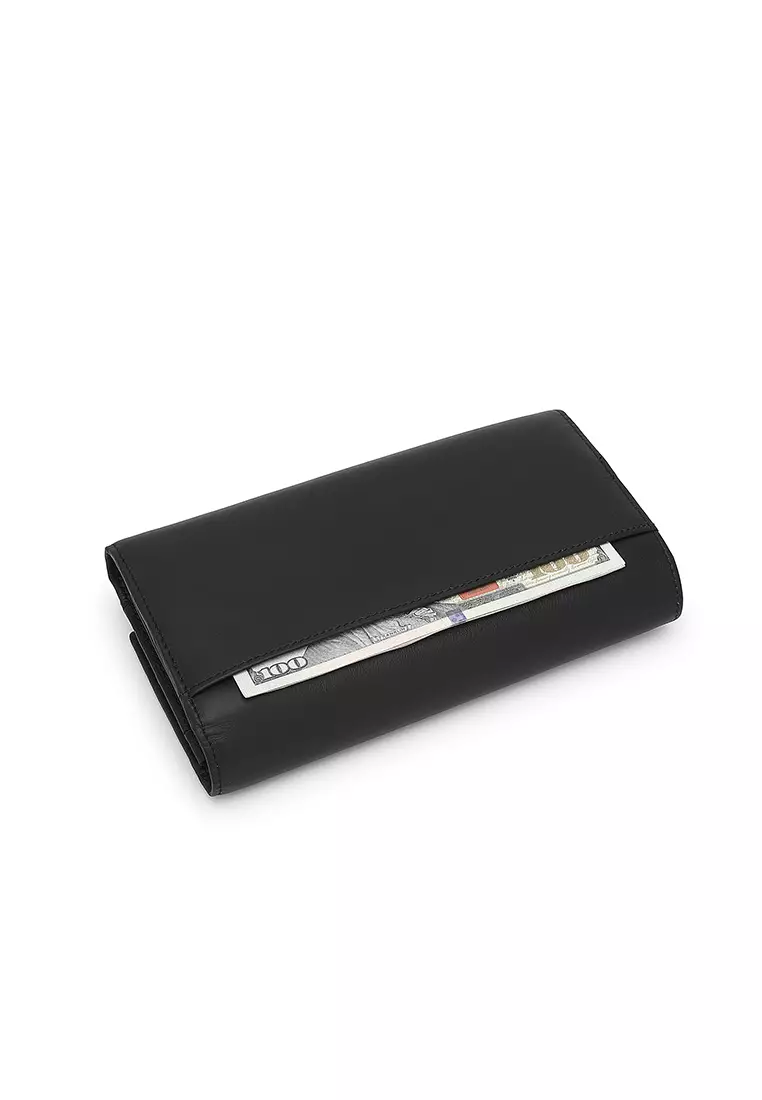 Unisex Genuine Leather RFID Blocking Wallet - Black