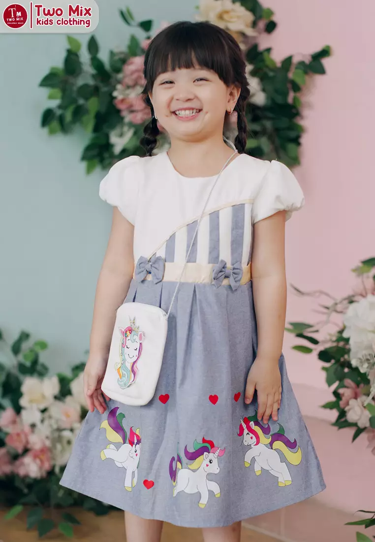 Two Mix Dress Anak Perempuan Little Pony Bonus Tas Cantik 1-12 Tahun 4252 Blue