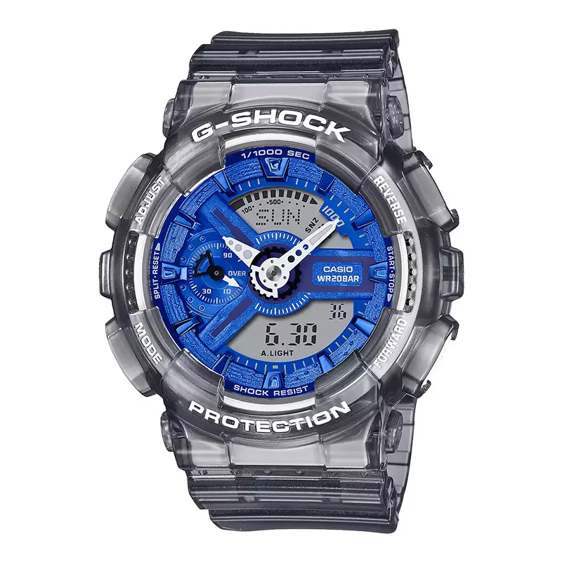 Jam Tangan Wanita Casio G-Shock GMA-S110TB-8ADR Translucent Gray with Metallic Blue Dial Grey Transparent Resin Band