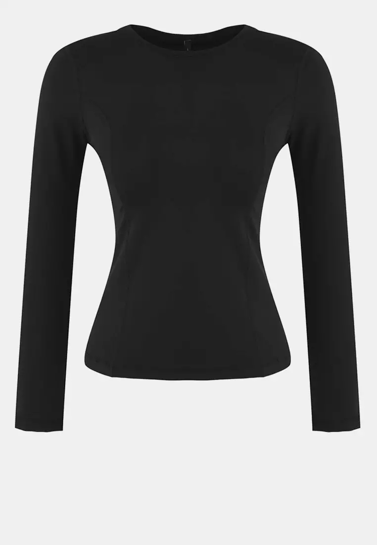 Black Stitch Detailed Diver/Scuba Fabric Sports Top/Blouse Thmaw26Bz00004