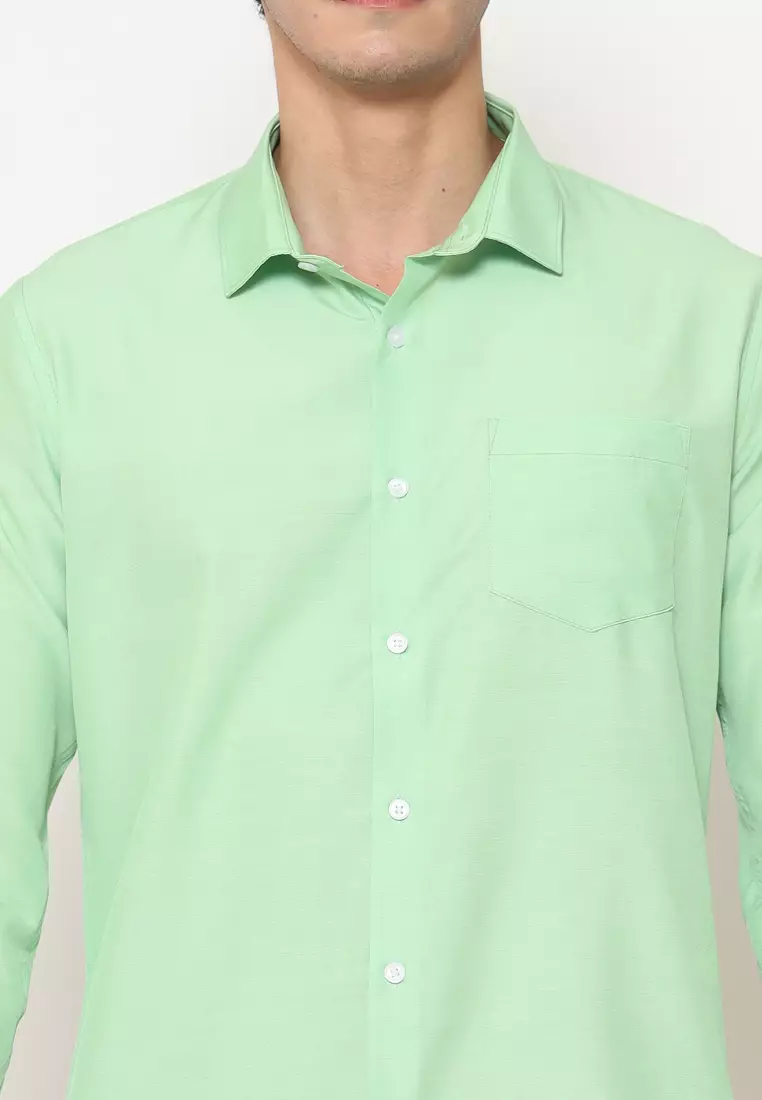 MAGINOT Kemeja Pria Basic Polos Panjang LIGHT GREEN
