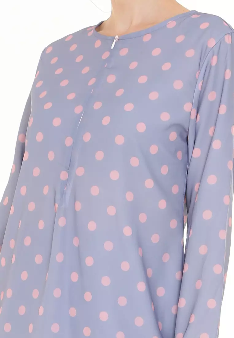 Rina Printed Kurung in Dusty Blue Polka Dot