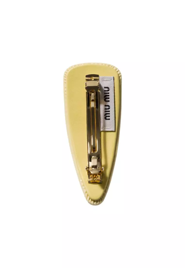 Patent Leather Hair Clip with Metal Lettering Logo Butter Yellow