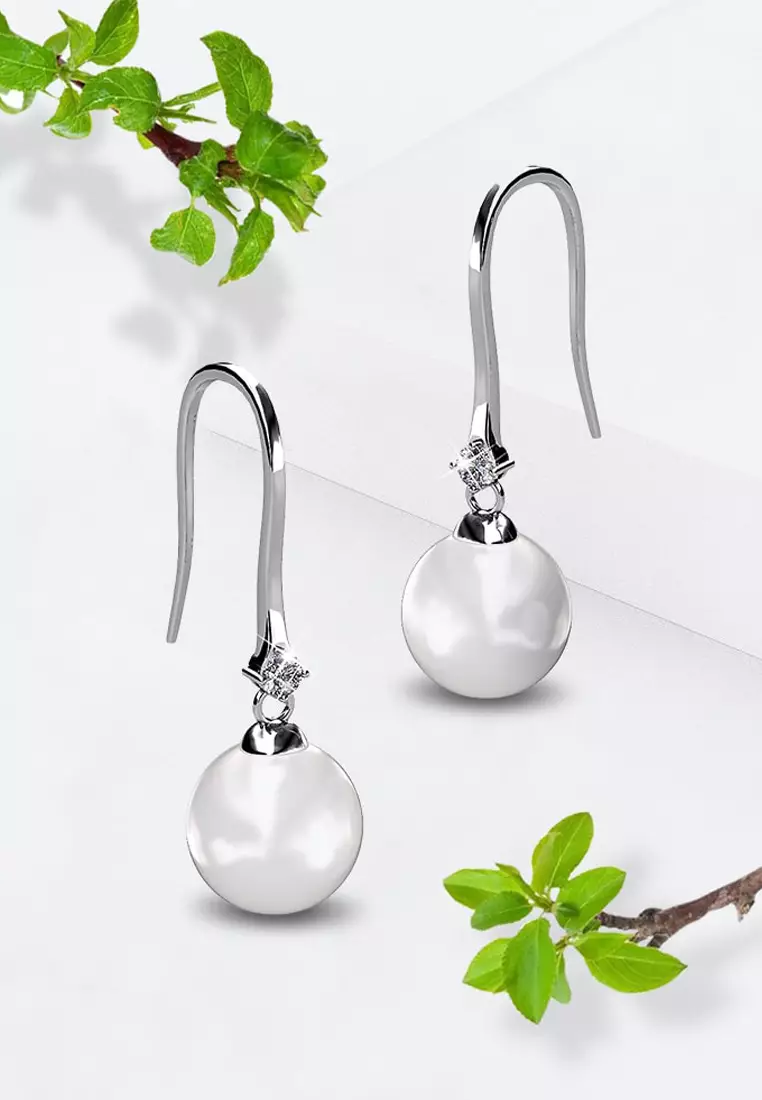 Magnificent Pearl Hook Earrings Embellished with SWAROVSKI® crystals - White Gold/Clear