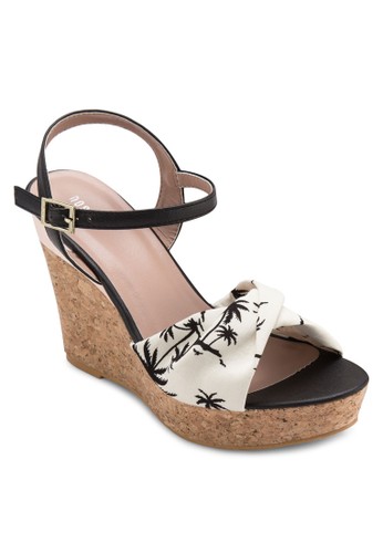 棕櫚印zalora taiwan 時尚購物網花木製楔形涼鞋, 女鞋, 鞋