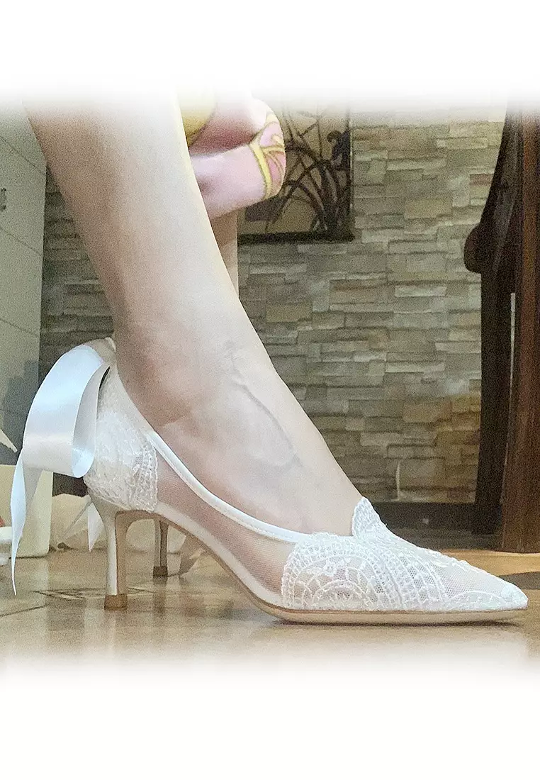 White medium heel shoes store
