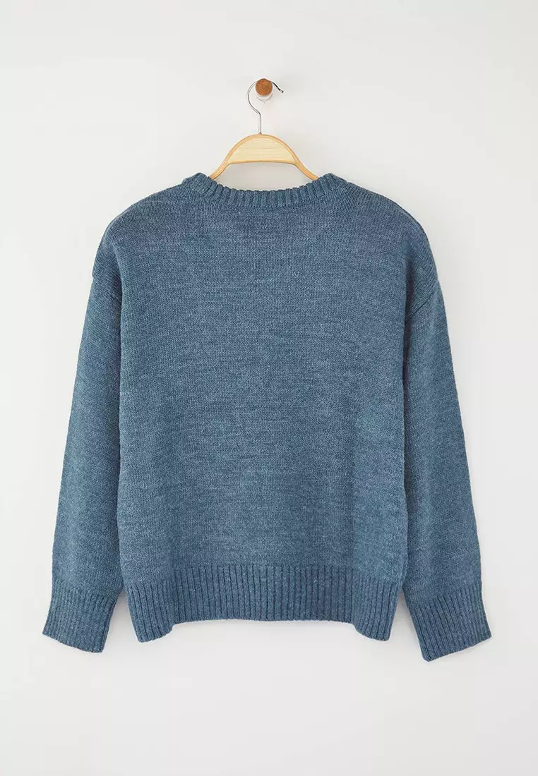 Indigo Wide Fit Soft Textured Knitwear Sweater