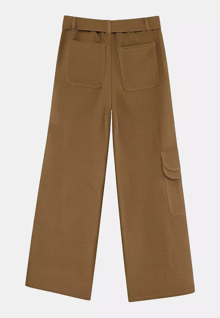 Khaki Gabardine Cargo Trousers Twoss26Pl133