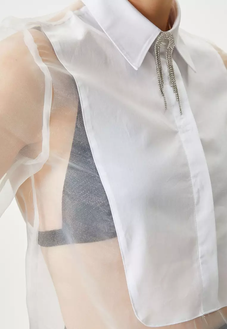 Brooch Collar Tulle Shirt