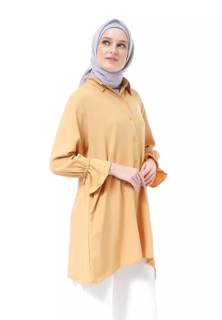 Aleina Blouse Muslimah Atasan Wanita Long Sleeve Premium High Quality - Lime