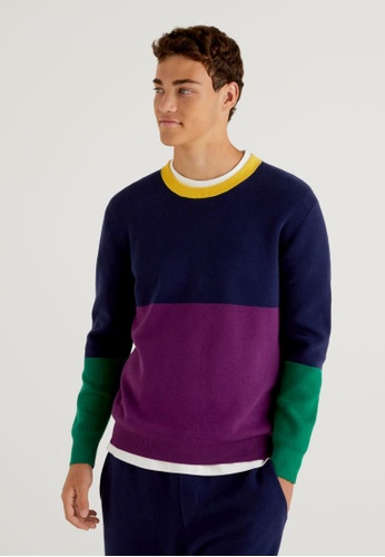 United Colors of Benetton purple Color block sweater E0CA0AA168091BGS_1