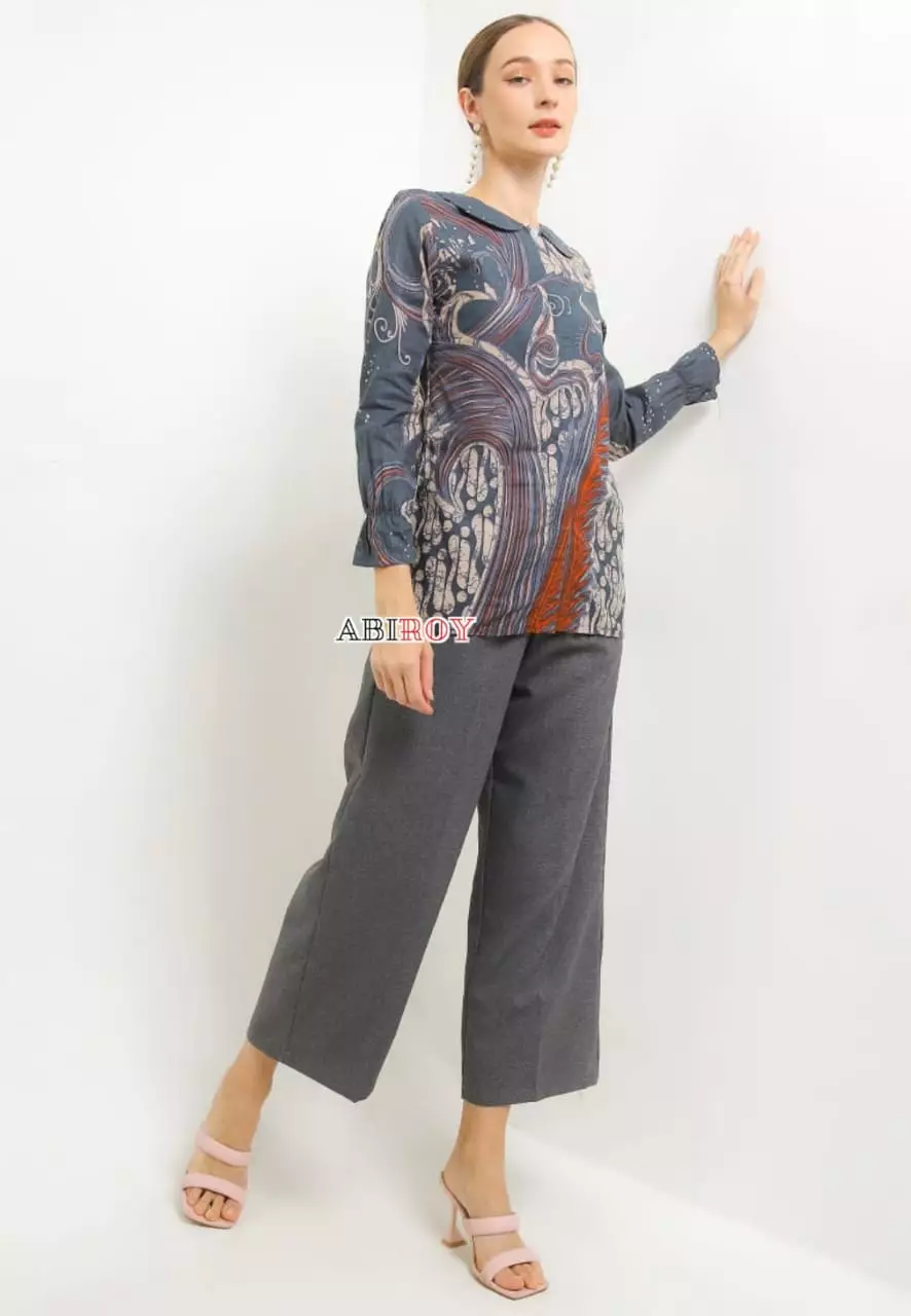 Blouse Batik Akarasya Abu Premium Slimfit Elegant NLN