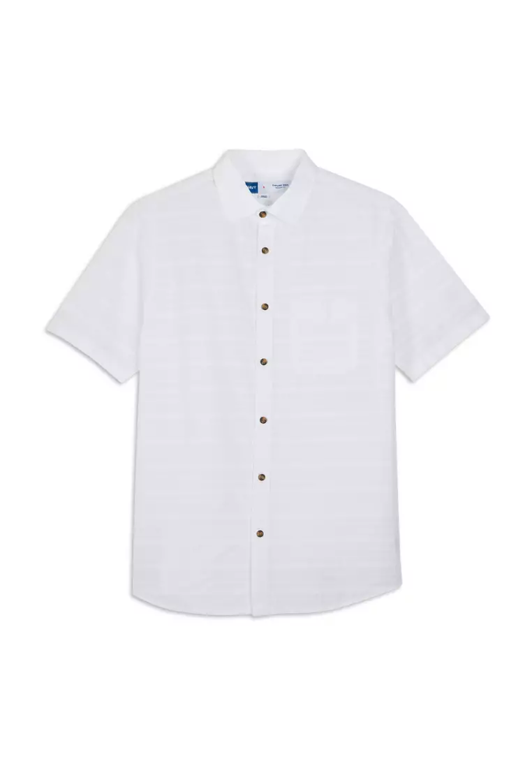 Men's Short-Sleeve Textured Cotton Shirt, Men's Tops