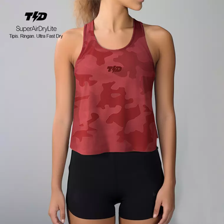 LSC65 Crop Tank Top Olahraga Camo SuperAirDry Lite Warna Ruby Red