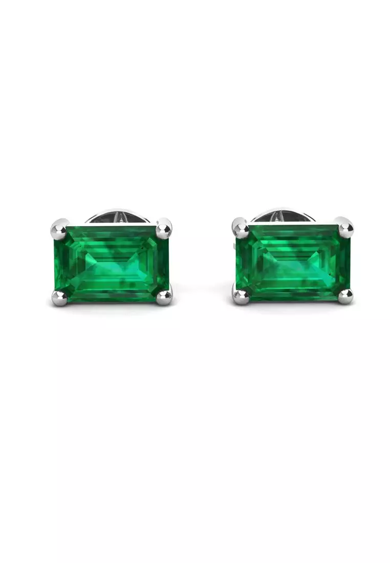 [ EMERALD COLLECTION ] Rectangle Stud Emerald Earring WG S295 - Anting Emerald S925 by Her Jewellery