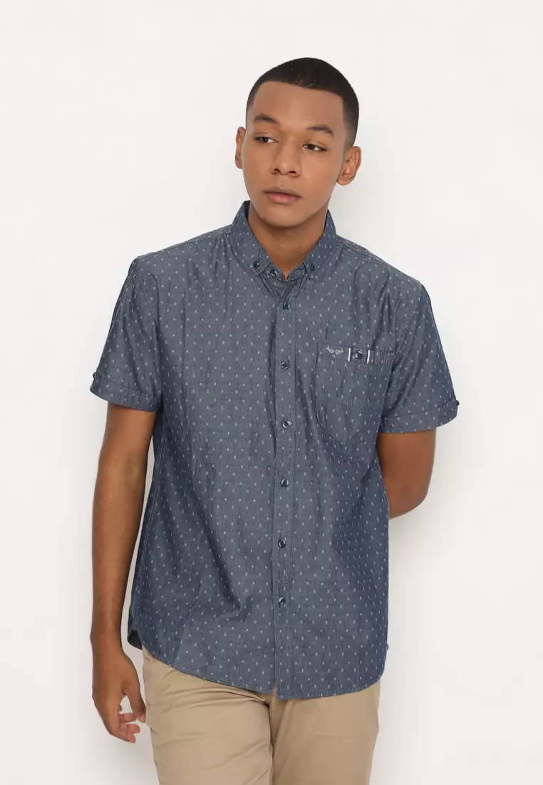 RBJ Kemeja Denim Printing Biru Regular Fit Pria