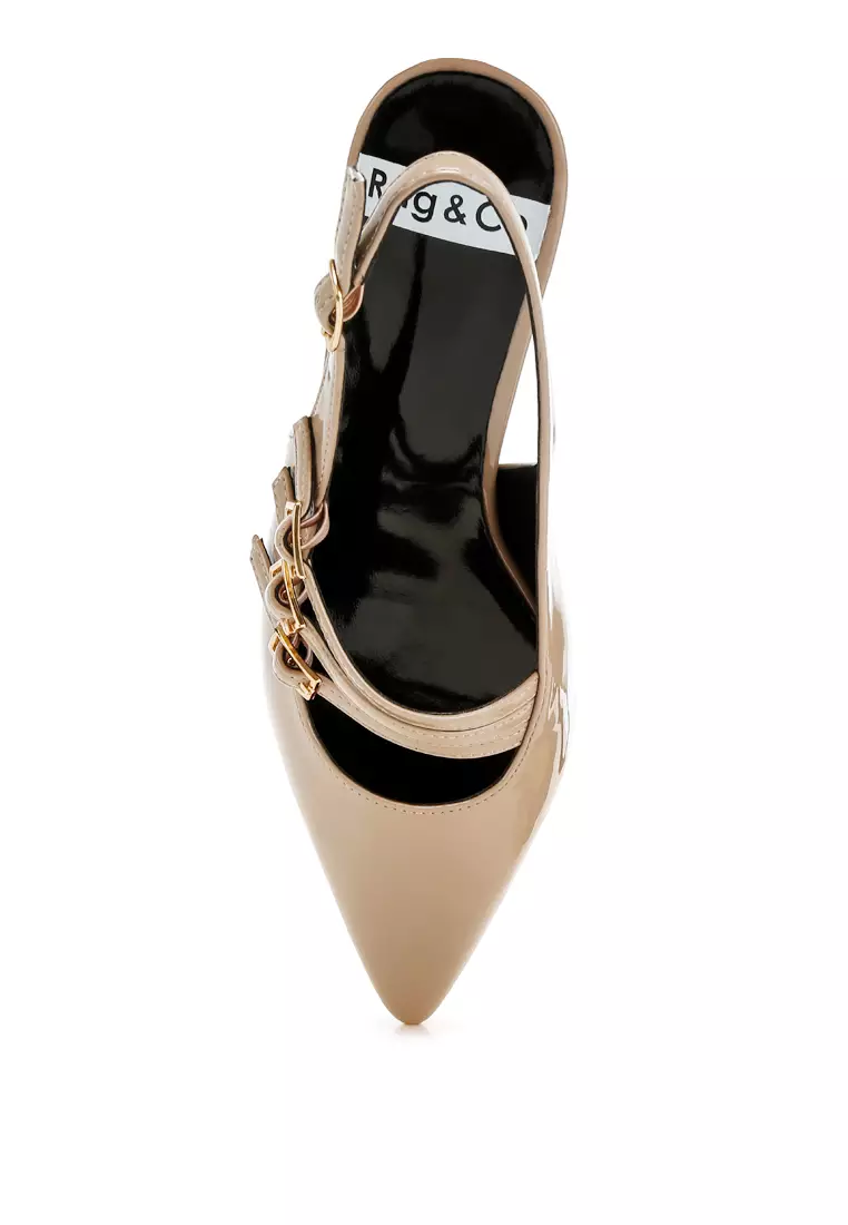 Triple Strap Slingback Sandals in Taupe