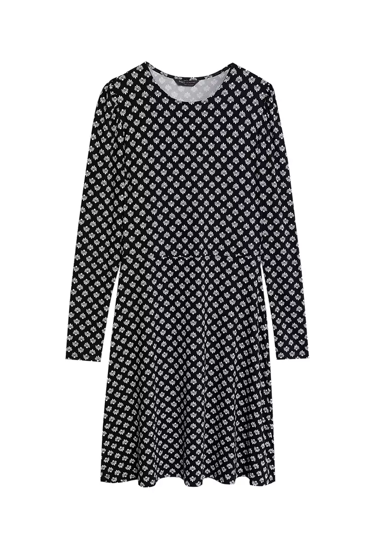 Jersey Printed Round Neck Mini Skater Dress