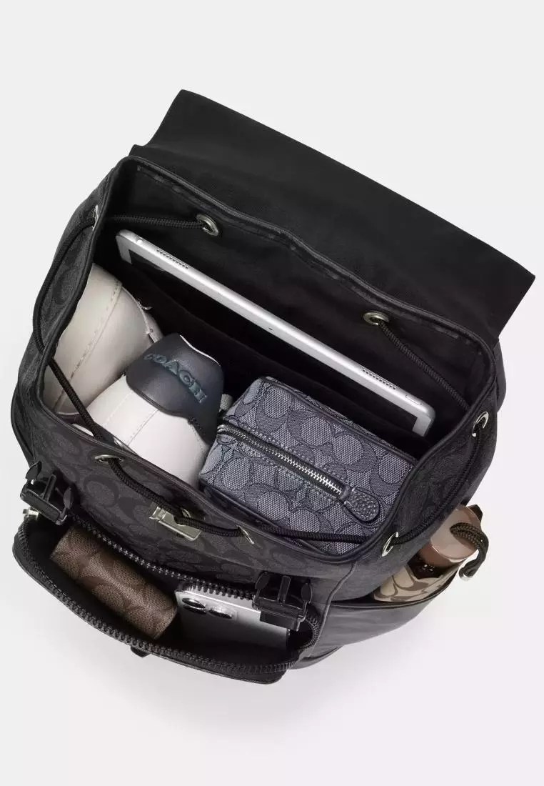 Coach Track Backpack In Signature Canvas Charcoal Black