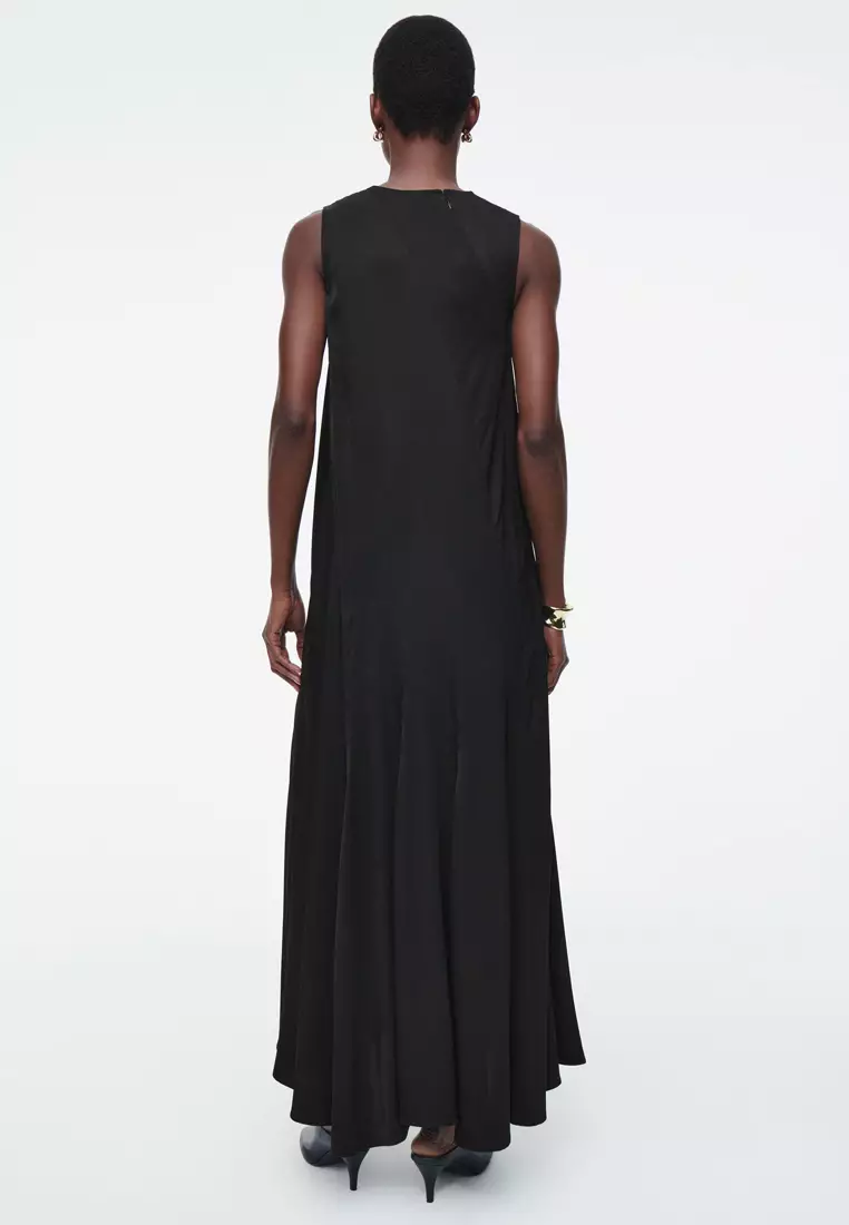 Asymmetric Twist-Panel Midi Dress