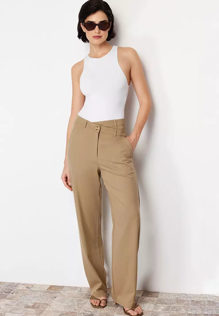 Asymmetrical Waist Straight Leg Pants