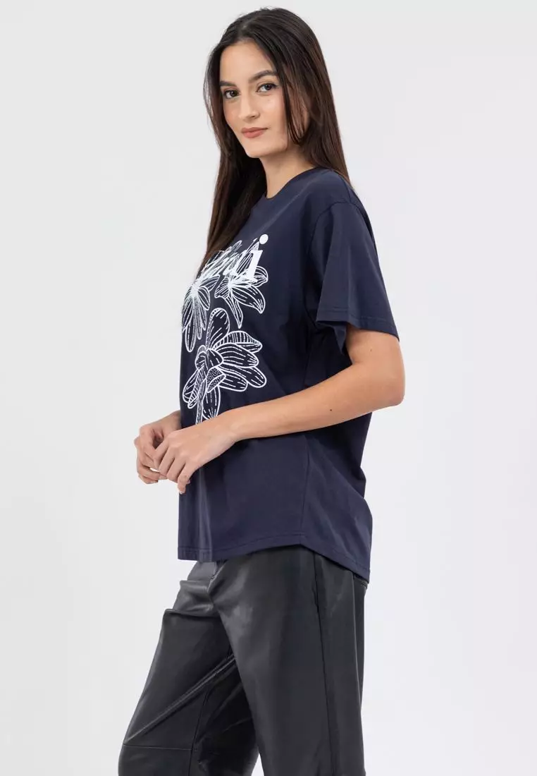 Tshirt Triple Flower_ Navy White