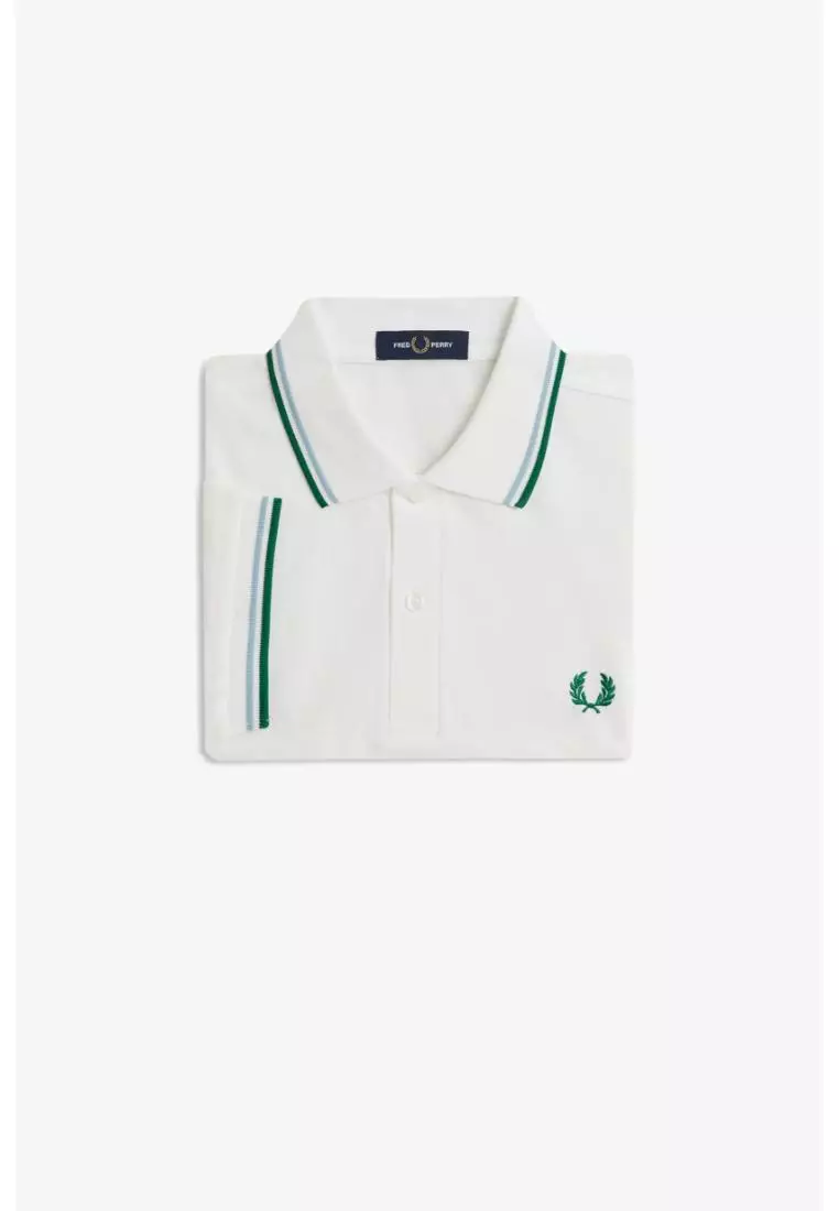 Fred Perry M3600 Twin Tipped Fred Perry Shirt (Snow White / Track Blue / Sport Green)