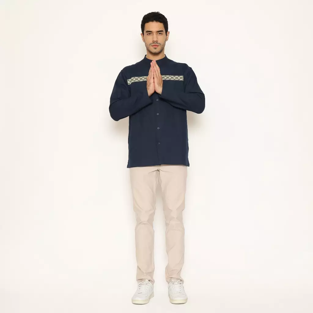AMK Baju Koko Lengan Panjang Bordir KK ZAKI L/S NAVY