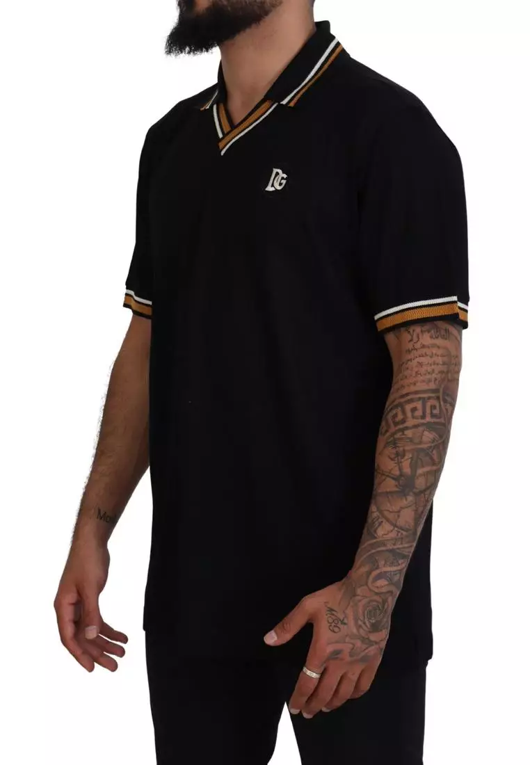 Dolce Gabbana Dolce Gabbana Black Silk Collar Short Sleeve