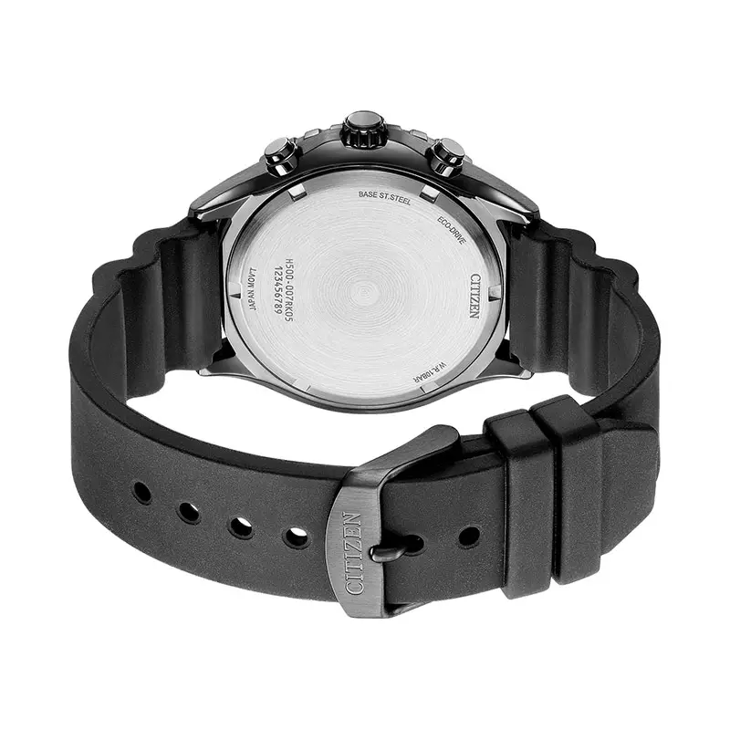 Jam Tangan Pria Citizen Eco Drive AT2567-18L Men Chronograph Light Blue Dial Black Rubber Strap