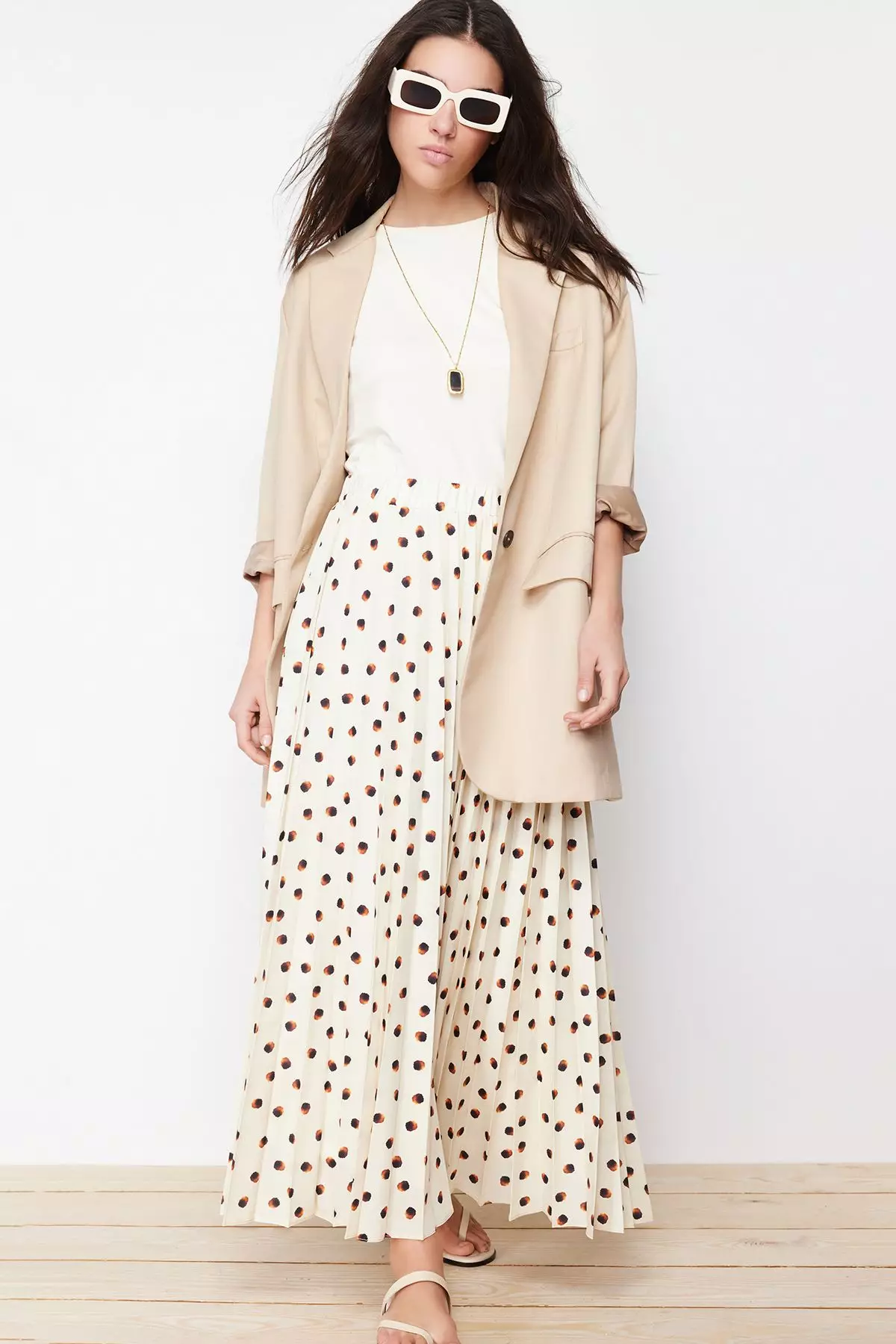 Polka-Dot Pleated Skirt