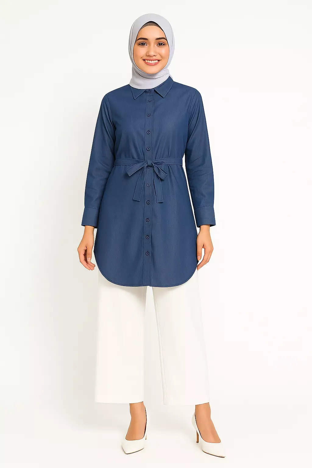 Nuraa Assymetrical Tunic In Navy