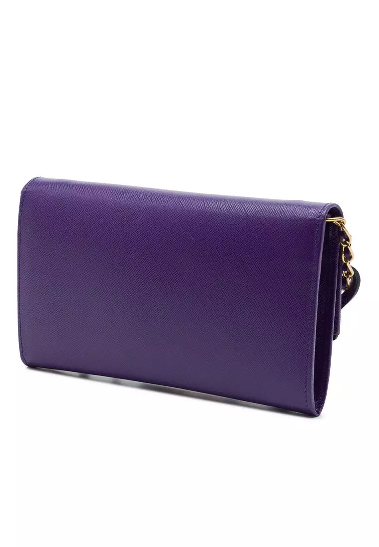 Pre-Loved Prada Saffiano Sound Lock Wallet On Chain
