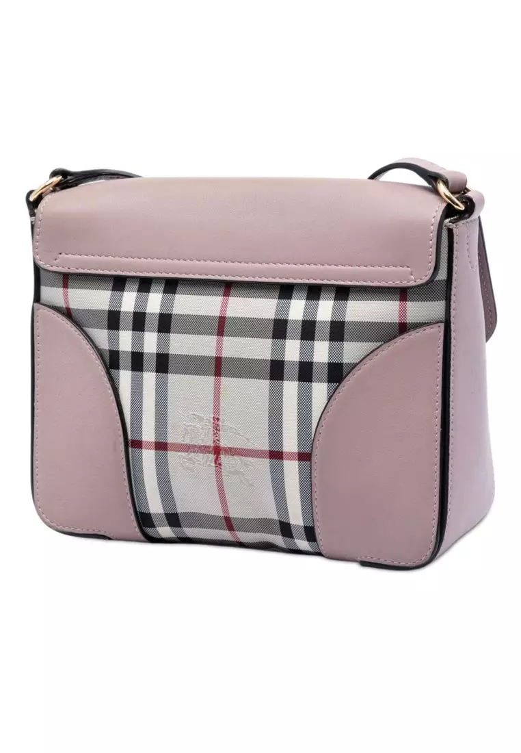 Pre-Loved Burberry Small Haymarket Check Nylon And Leather Dickens Crossbody
