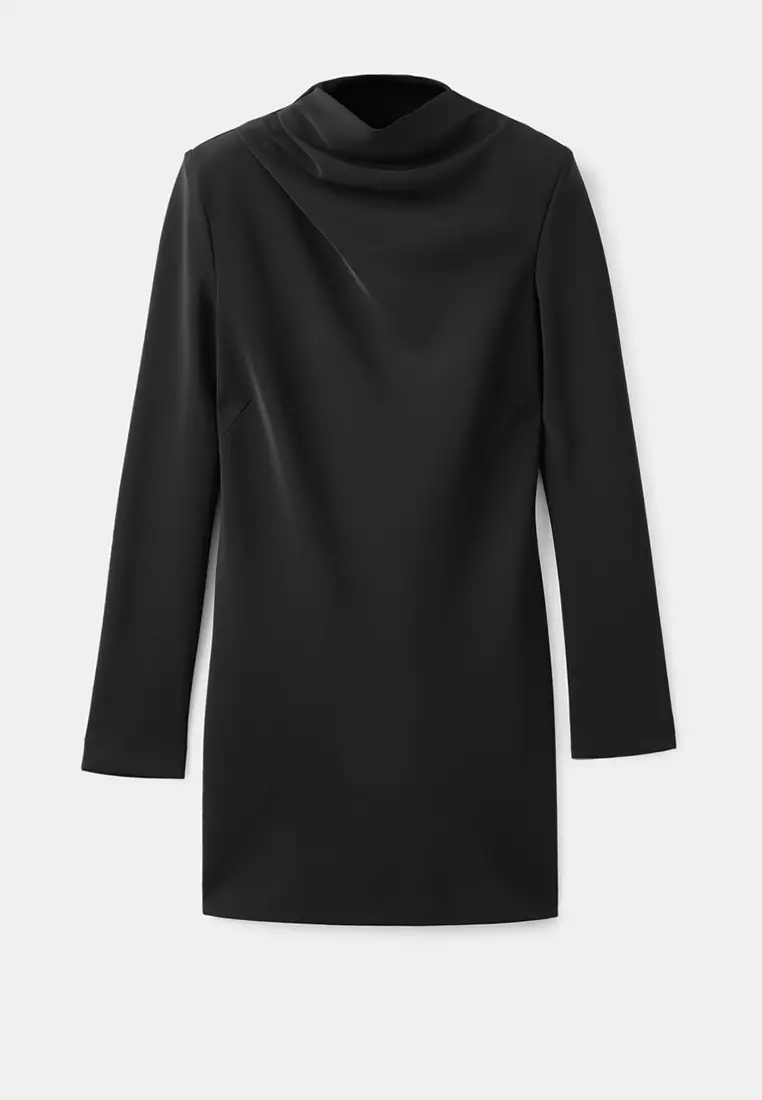 Long-Sleeved Dress With Draped Neck