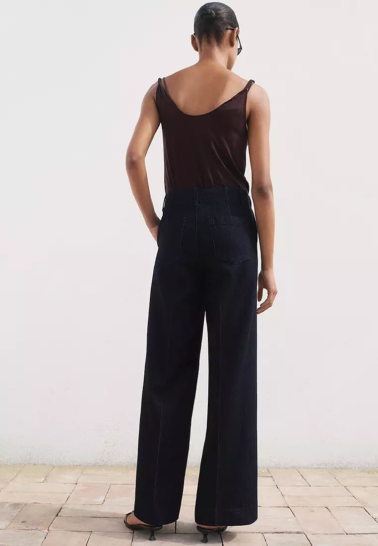 High-Waisted Wide Leg Denim Trousers