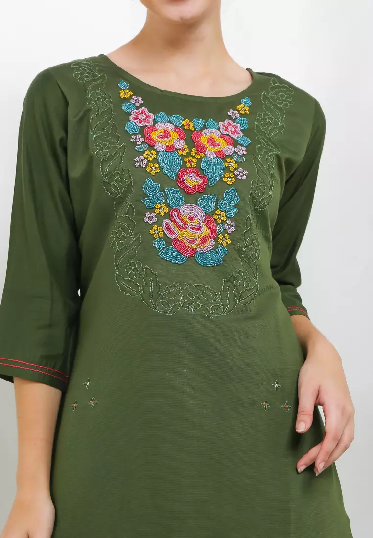 Chanira Festive Rayna Tunic Set-Bottle Green