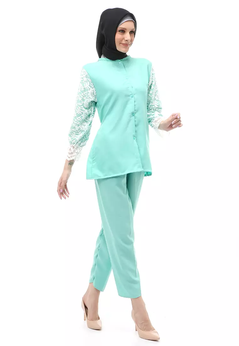 Samantha Tunik Muslimah Set Atasan Bawahan Wanita Premium Quality - Green