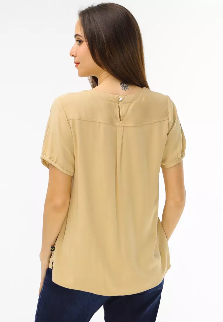 Plain Single Bold Twill Short Sleeve Blouse