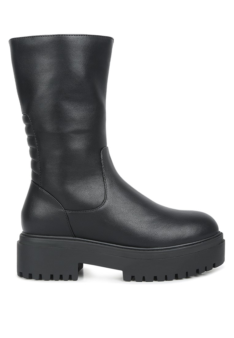 Black Panelled Lug Sole Boots