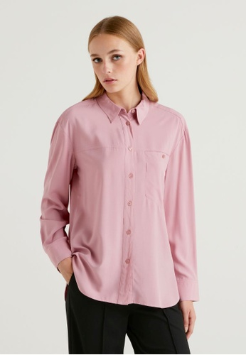 United Colors of Benetton pink Flowy shirt with pocket 45623AAB8D3C1FGS_1