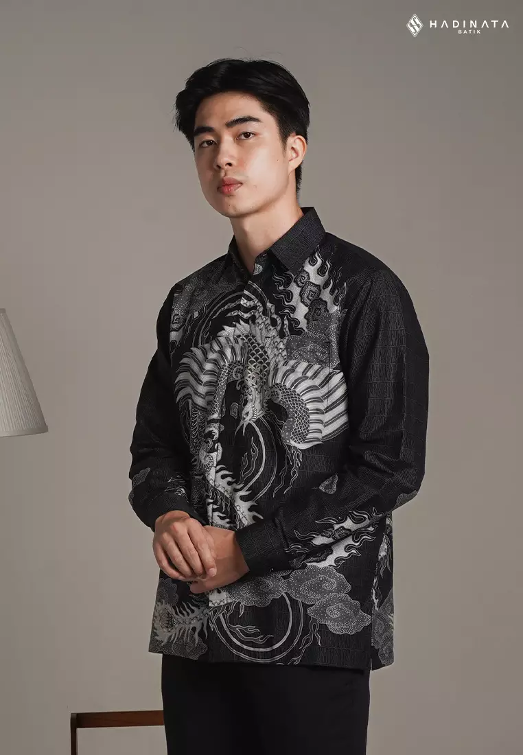 Hadinata Batik Premium Kemeja Batik Pria Lengan Panjang Superfine Furing Bhawana Black