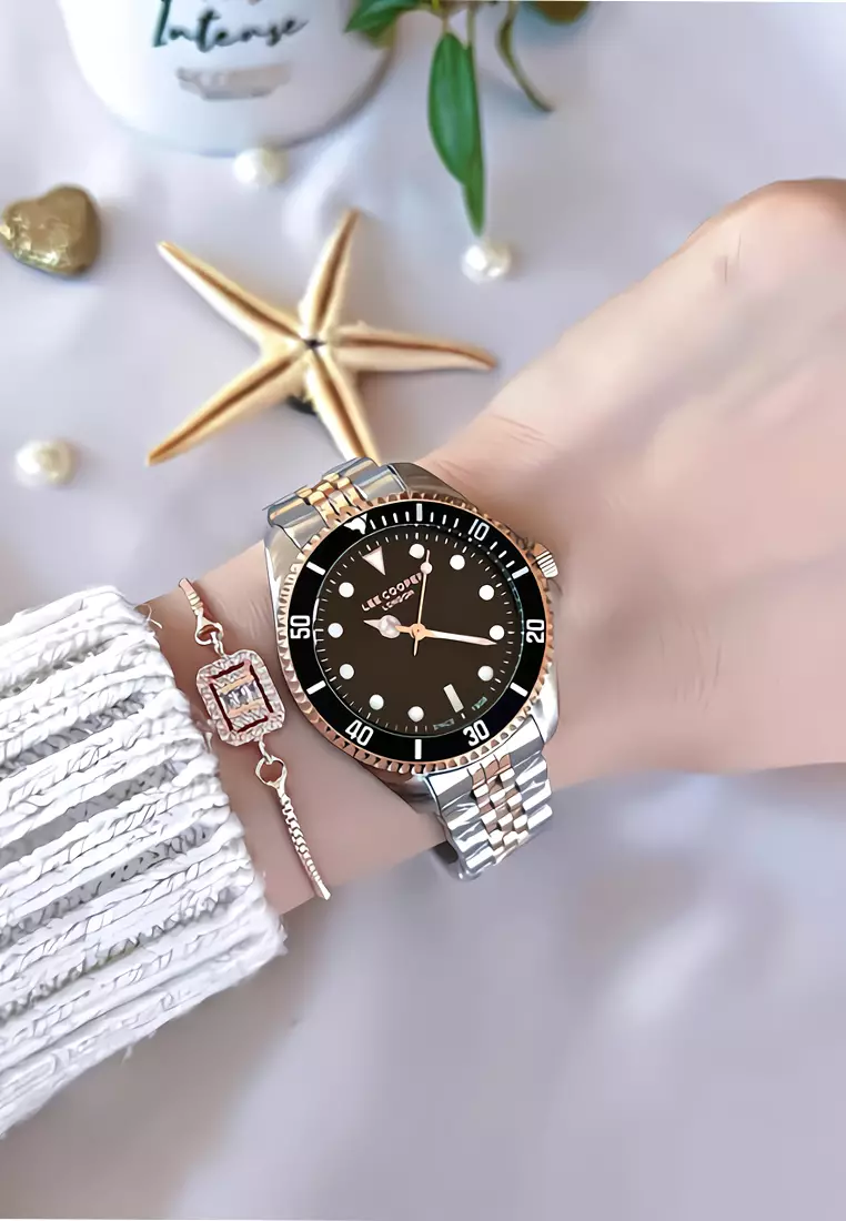 Lee Cooper London Jam Tangan Analog Wanita - Silver Rosegold Stainless Steel - LC07593.560