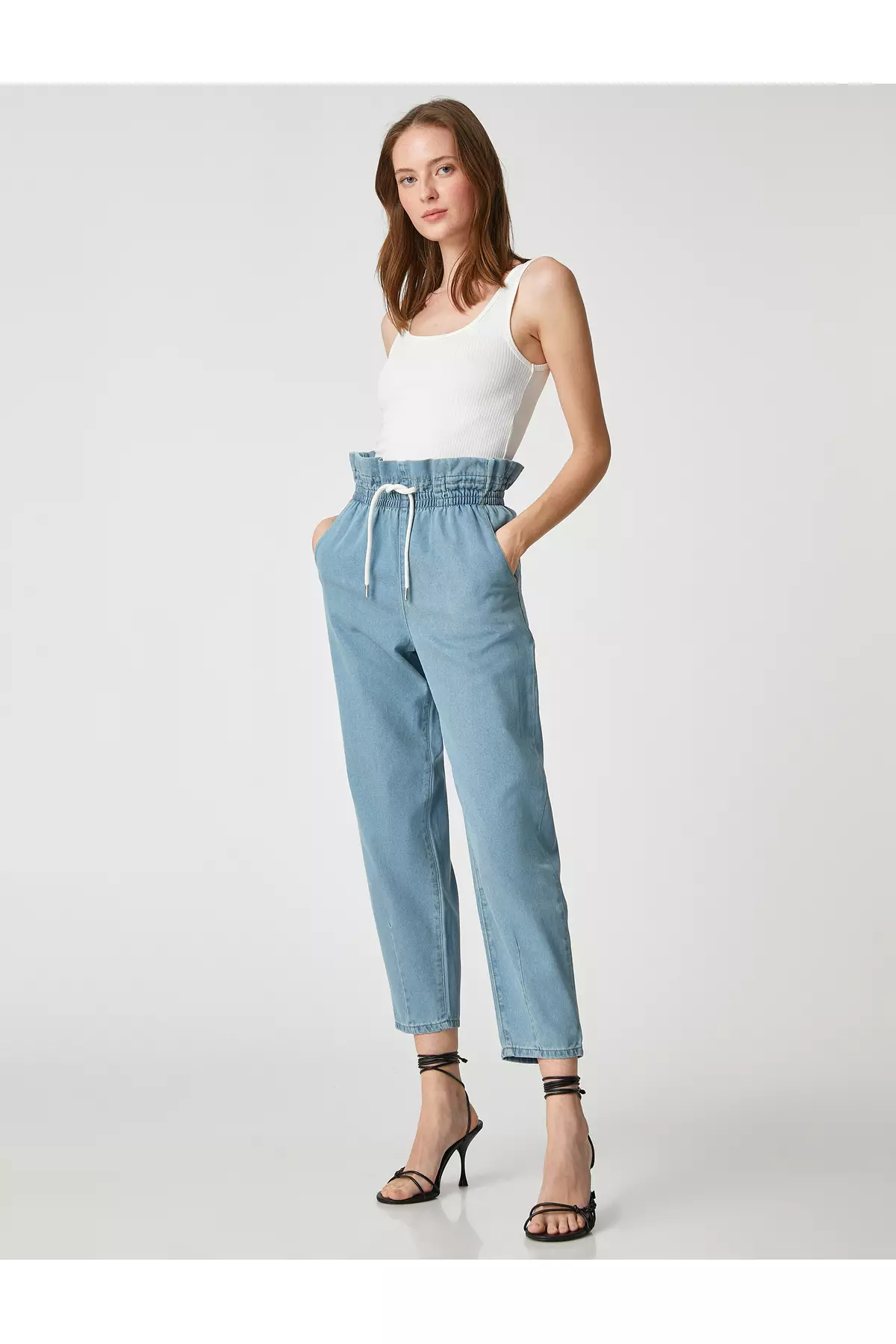 Missguided Light Blue Bikini Double Waistband Boyfriend Jeans