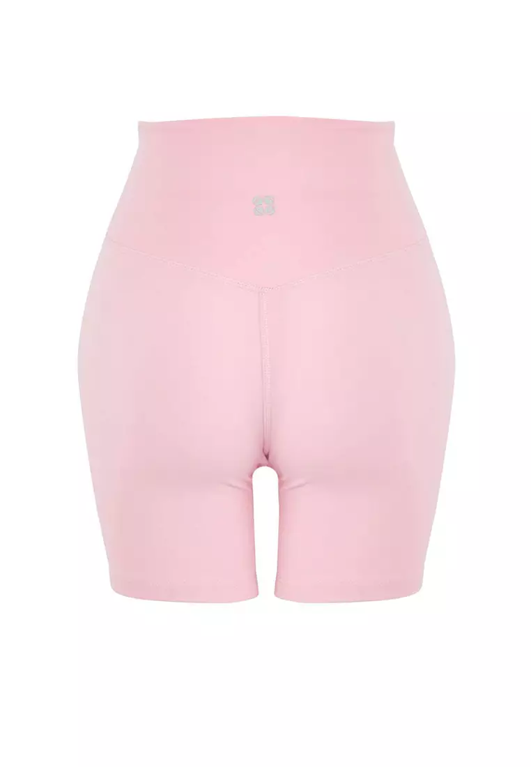 Pink Brushed Soft Inner Waist Pocket Detail Knitted Sports Shorts/Short Leggings