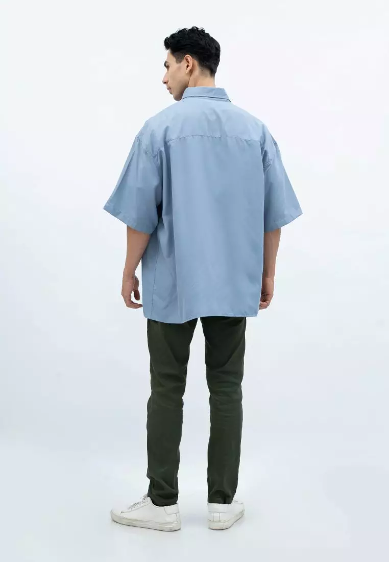 Houseofcuff Kemeja Oversize Jumbo Lengan Pendek Pria Unisex Abu Abu