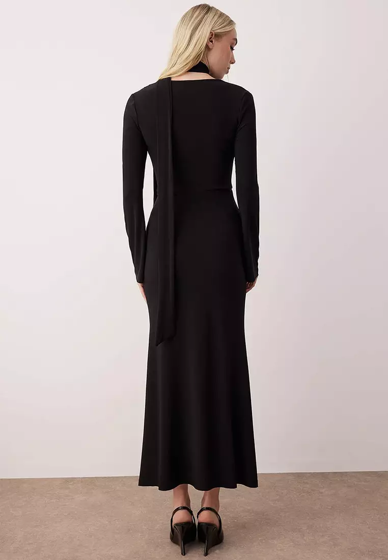 V-Neck Scarf Detail Maxi Dress
