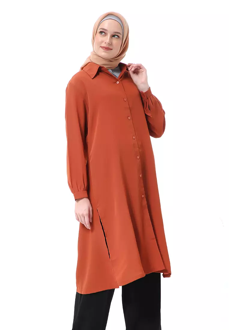 Nayya Long Tunik Muslimah Lengan Panjang Premium High Quality  - Brick